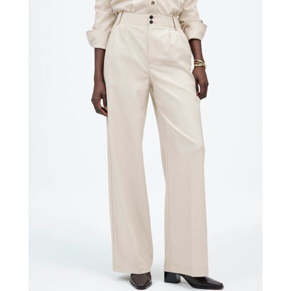 Madewell Harlow Wide-Leg Trouser 4 Pebble Stone Brushed Twill Pleated Slider Tab - Picture 1 of 10